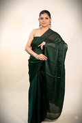Bottle Green Tissue Silk Saree With Blouse Piece