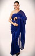 Dark Blue Georgette Saree With Blouse Piece
