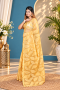 Parna – Yellow Crepe Organza Silk Saree
