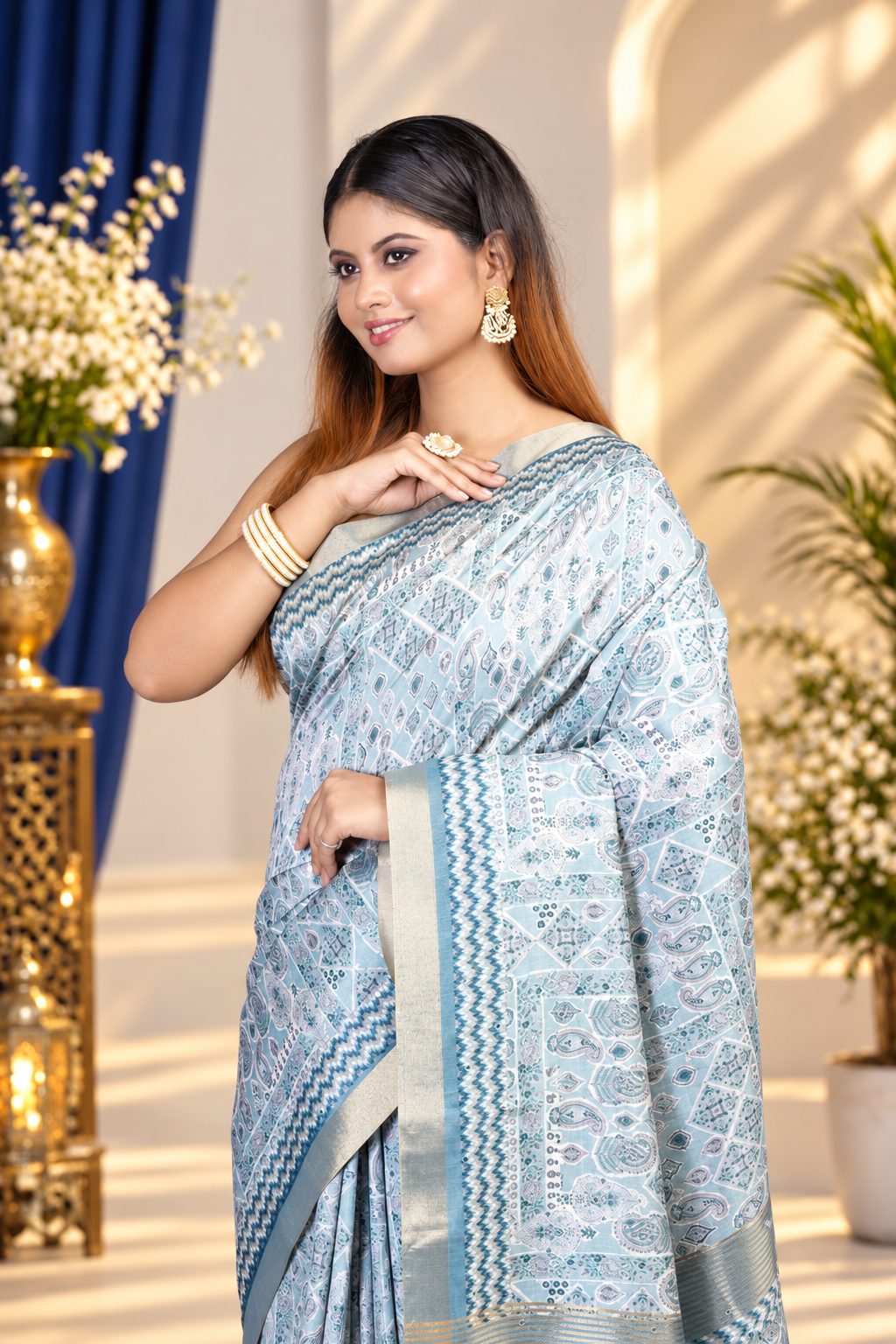 Intricate Pattern – Blue Katan Silk Saree