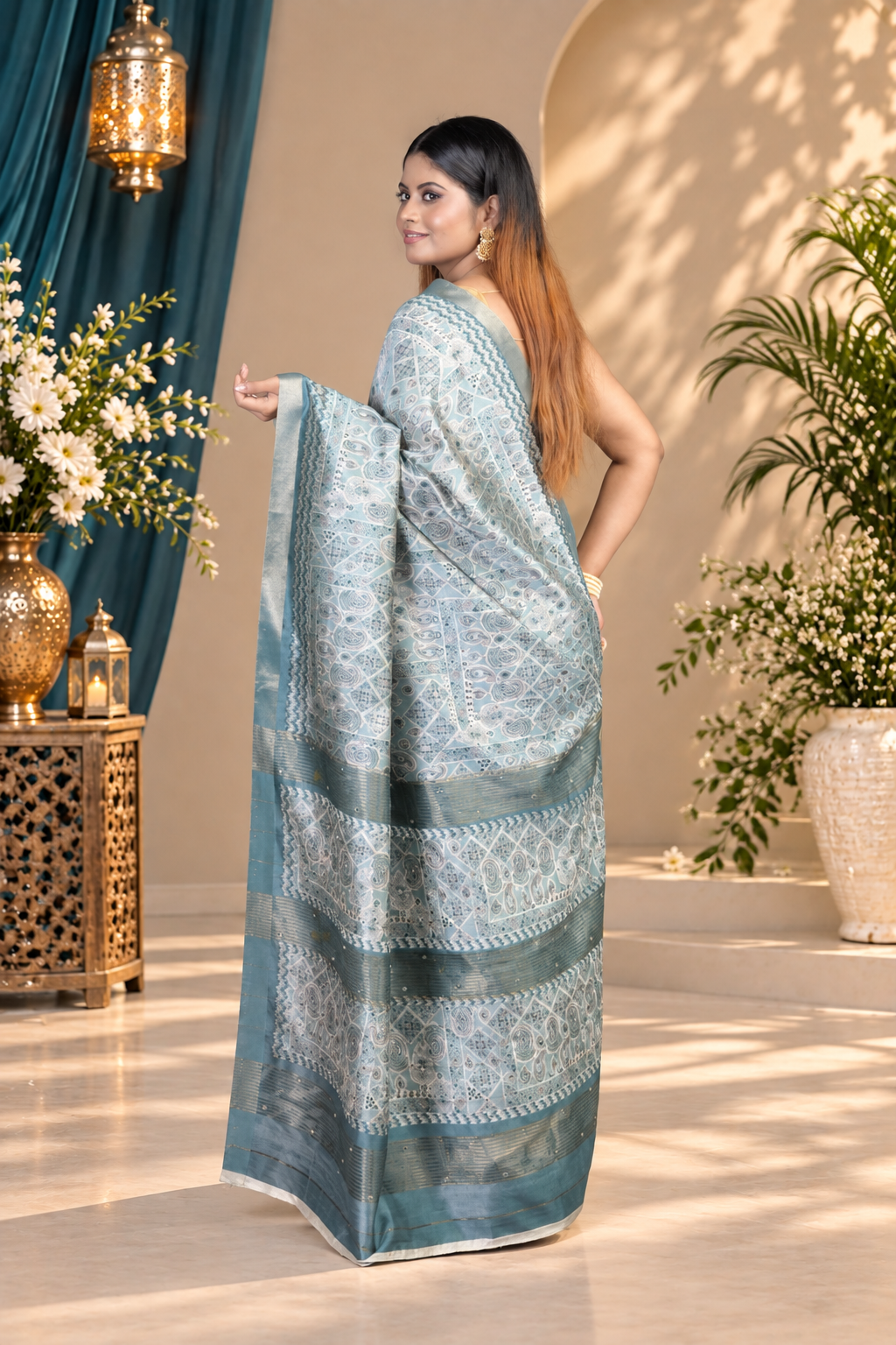 Intricate Pattern – Blue Katan Silk Saree