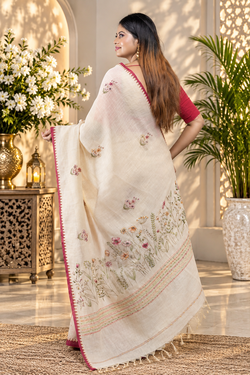 Mudrika – White Katan Cotton Silk Saree