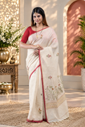 Mudrika – White Katan Cotton Silk Saree