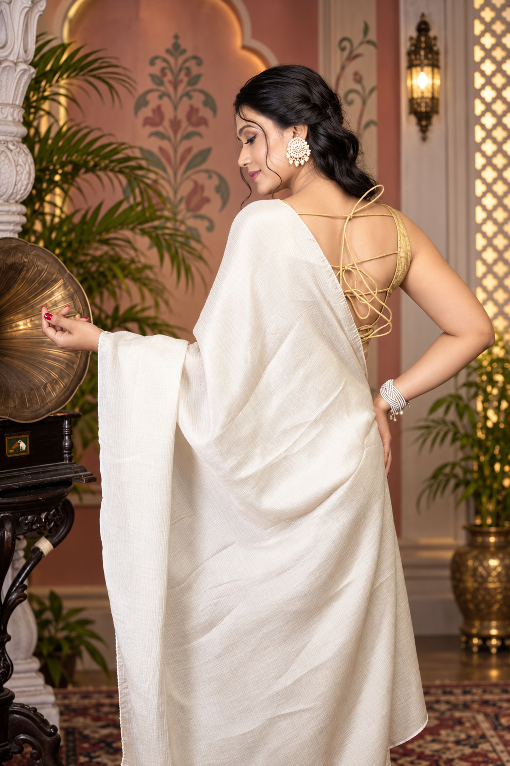 Purity – White Solid Crepe Tissue Silk Saree