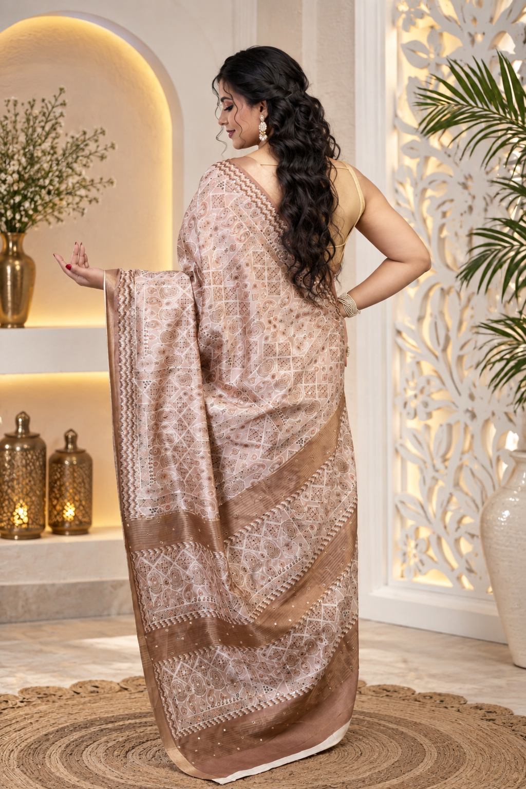 Intricate Pattern – Brown Katan Silk Saree