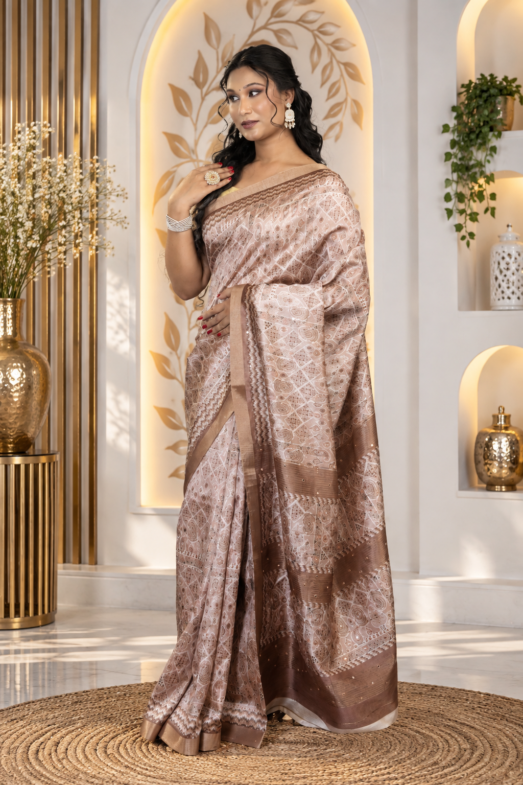 Intricate Pattern – Brown Katan Silk Saree