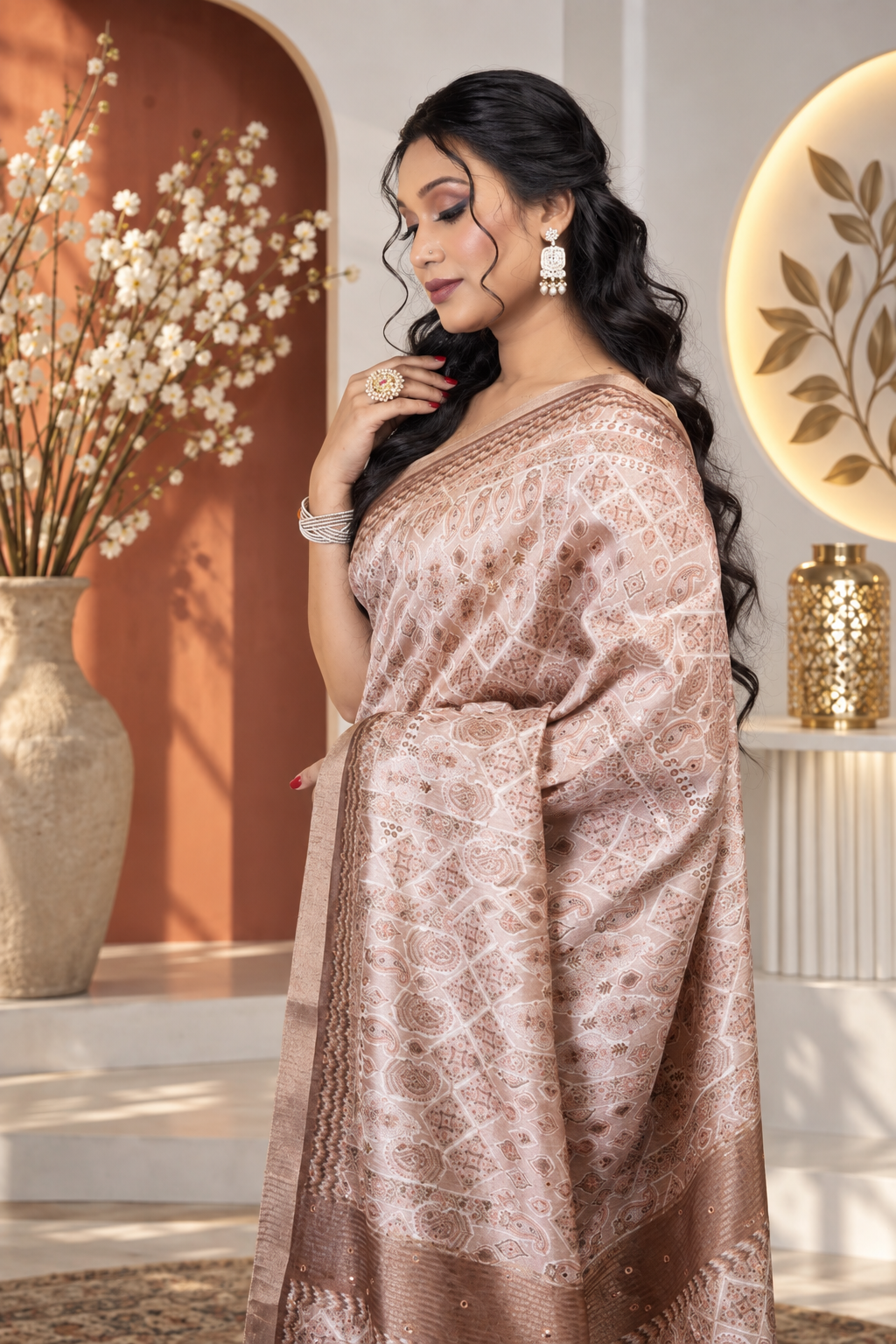 Intricate Pattern – Brown Katan Silk Saree