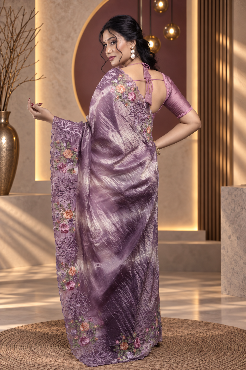 Leheriya – Purple Crepe Tissue Silk Saree