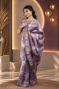 Leheriya – Purple Crepe Tissue Silk Saree