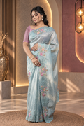 Leheriya – Sky Blue Crepe Tissue Silk Saree