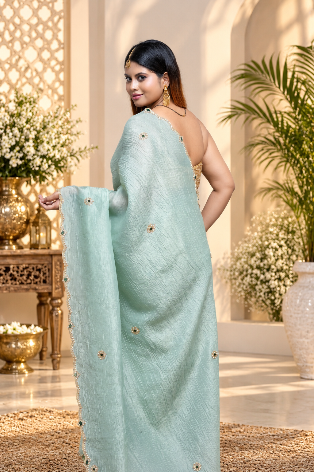 Neeli – Blue Crepe Tissue Silk Saree