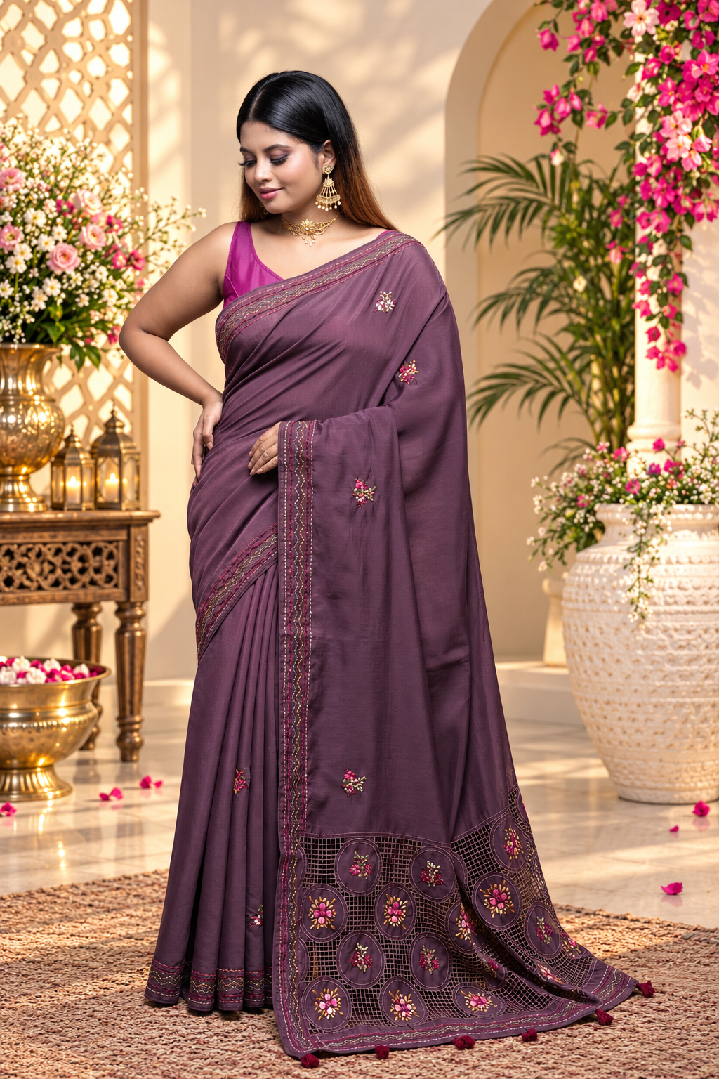 Elara – Mauve Katan Cotton Silk Saree
