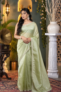 Meethi Mirchi – Green Crepe Tissue Silk Saree