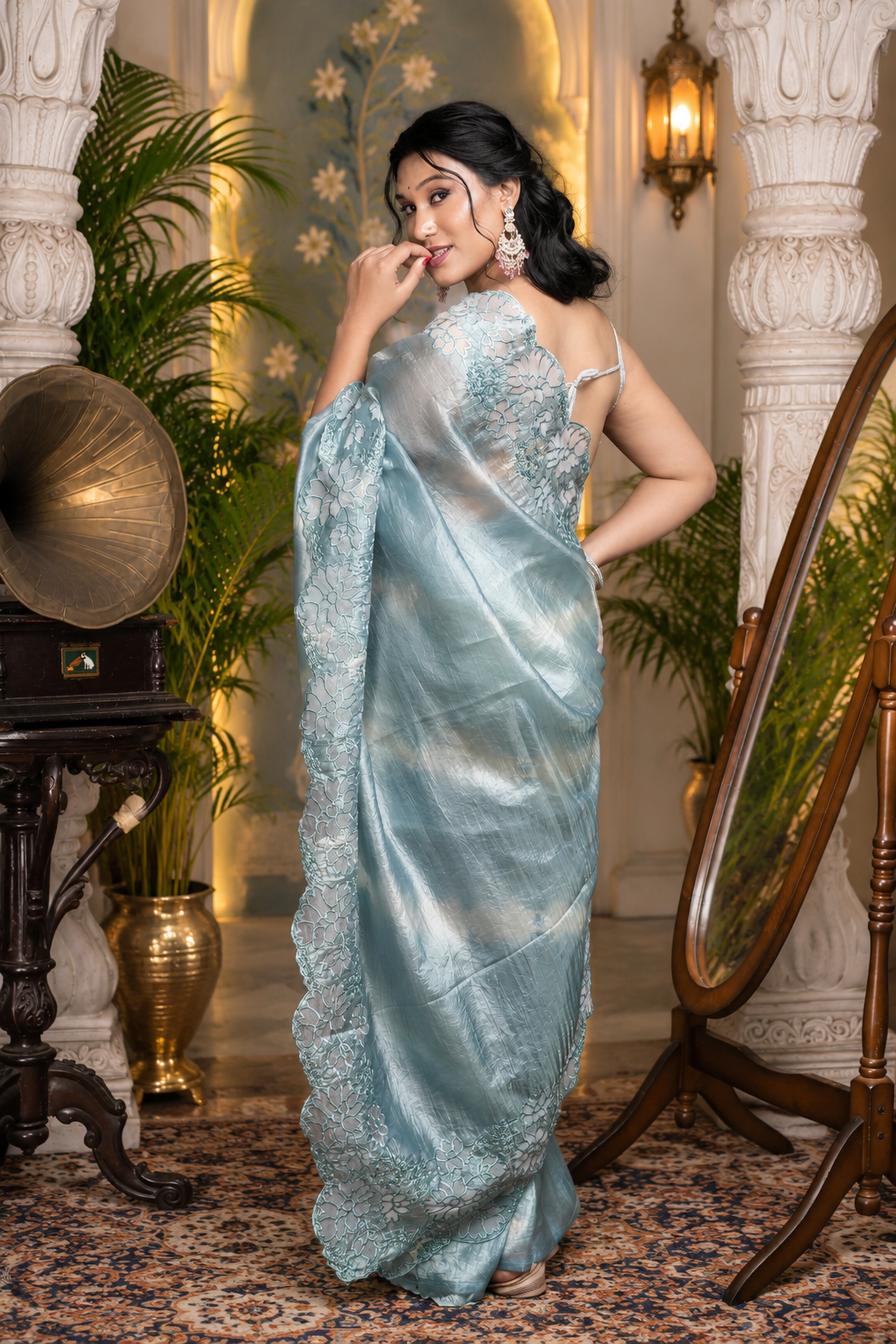 Leheriya – Blue Crepe Tissue Silk Saree