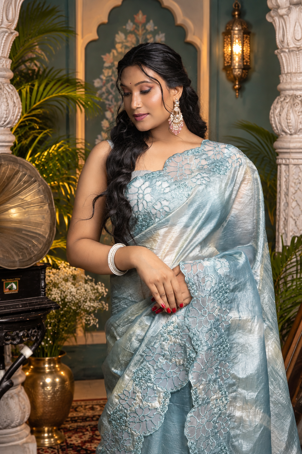 Leheriya – Blue Crepe Tissue Silk Saree