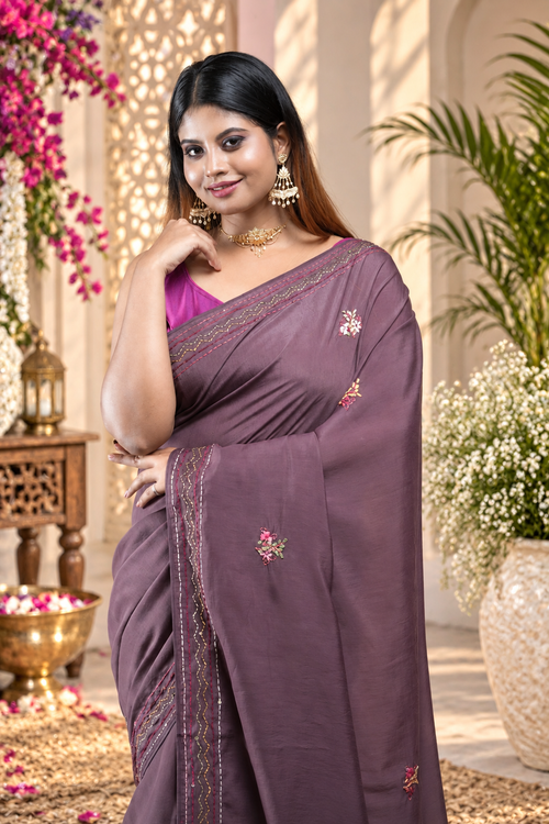 Elara – Mauve Katan Cotton Silk Saree