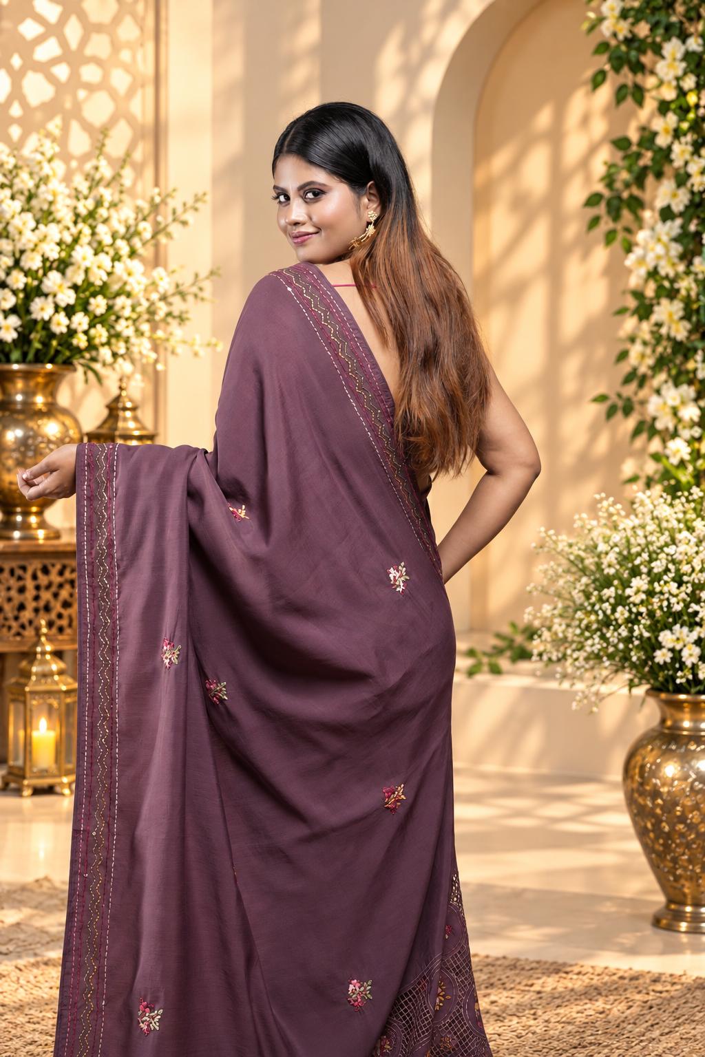 Elara – Mauve Katan Cotton Silk Saree