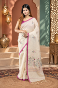 Mudrika – White & Pink Katan Cotton Silk Saree
