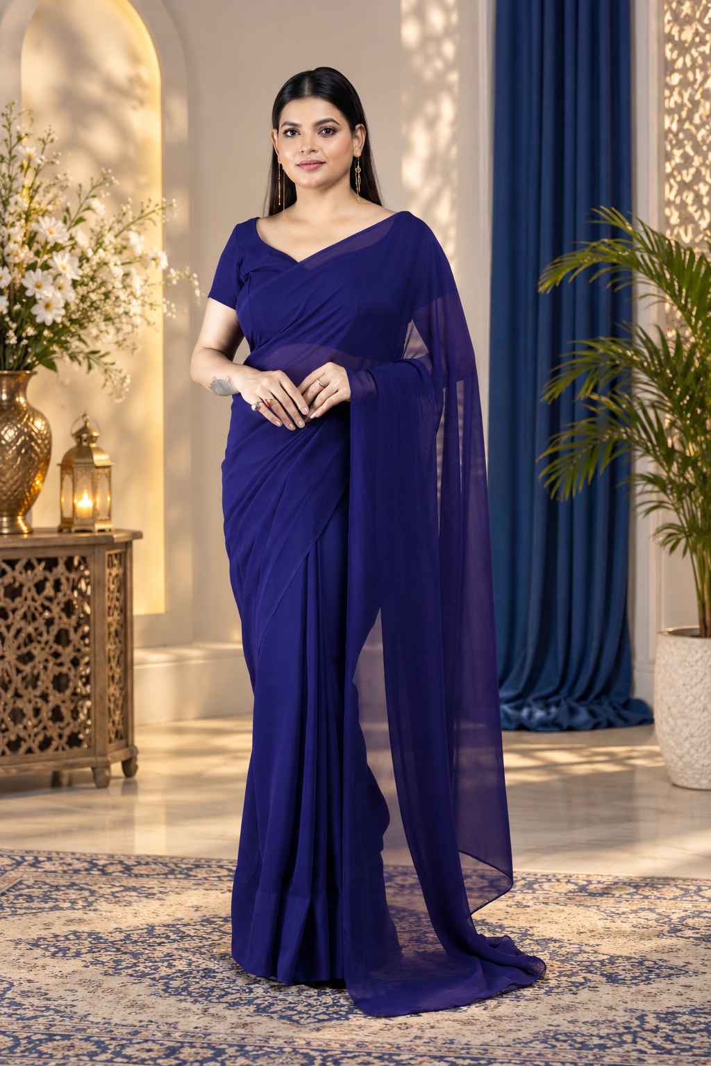 Midnight – Dark Blue Georgette Saree