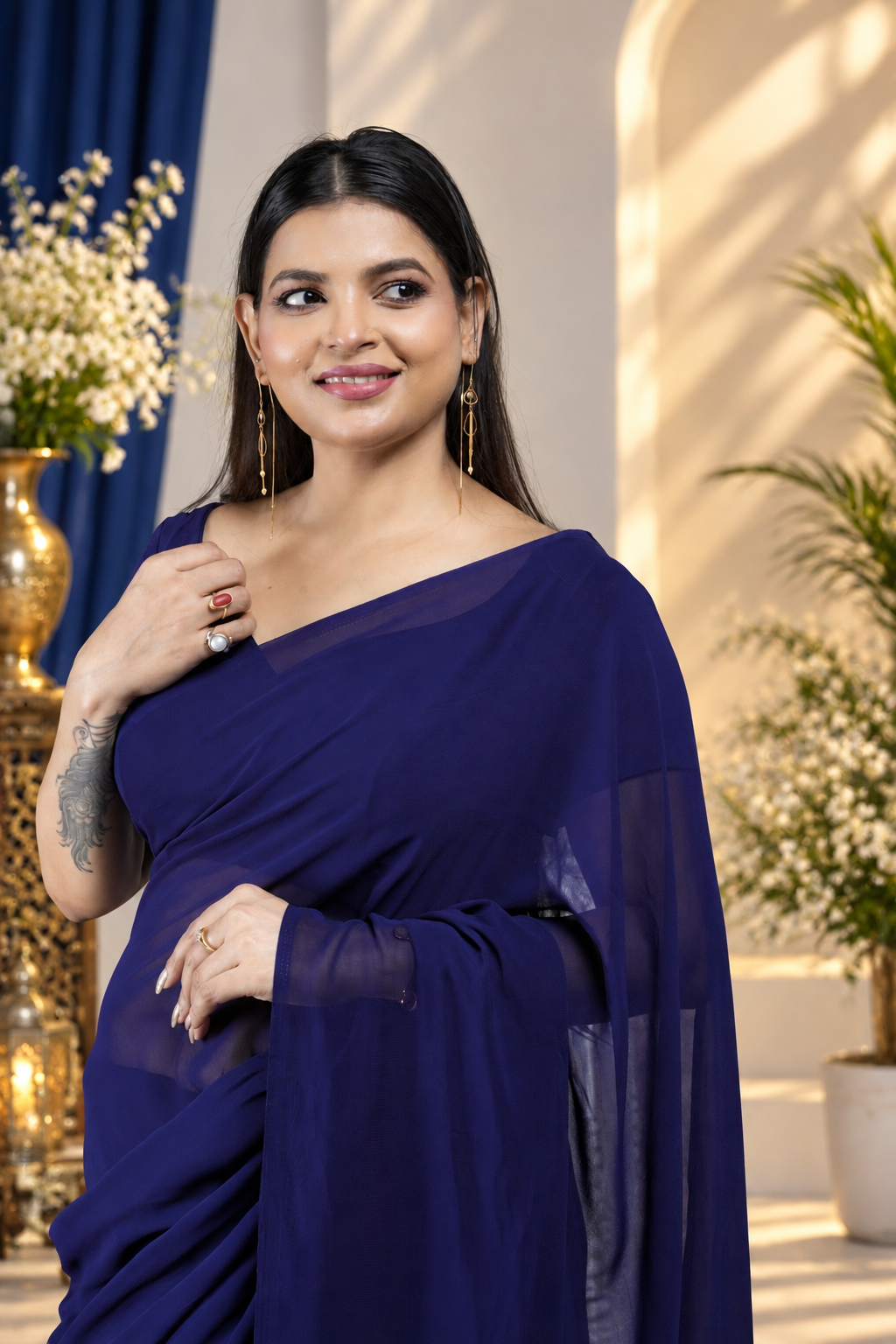 Midnight – Dark Blue Georgette Saree