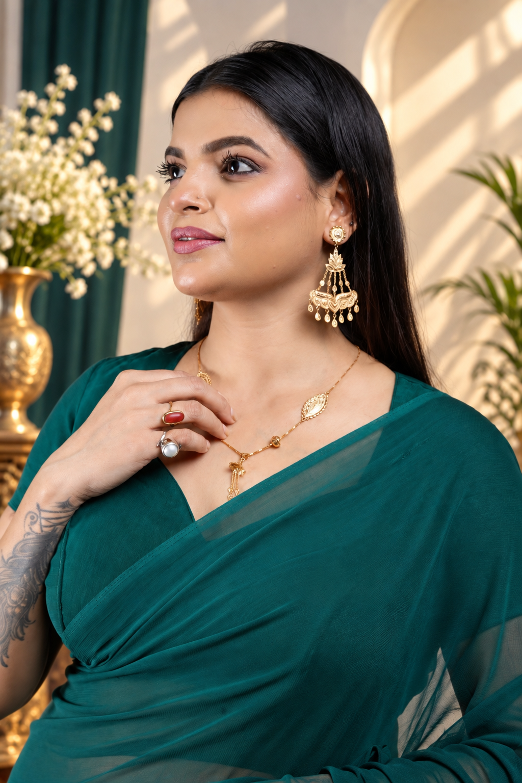 Glaucous – Green Georgette Saree