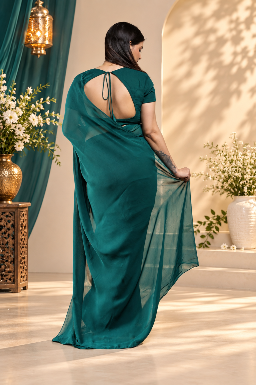 Glaucous – Green Georgette Saree