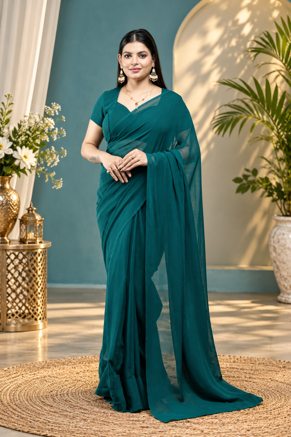 Glaucous – Green Georgette Saree